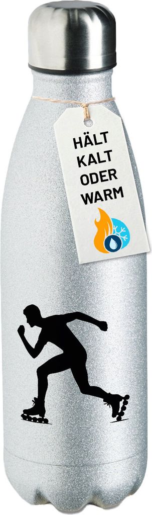 Huuraa Trinkflasche Inline Skating Silhouette 500ml Silver Edelstahl Wasserflasche Trinkflasche Geschenkidee