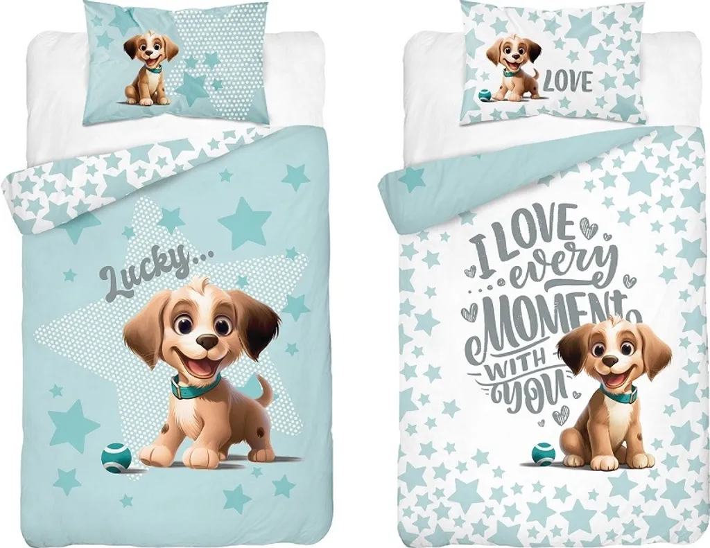 Linge de lit pour enfants 90x120 cm - Ensemble coton bambou Chien