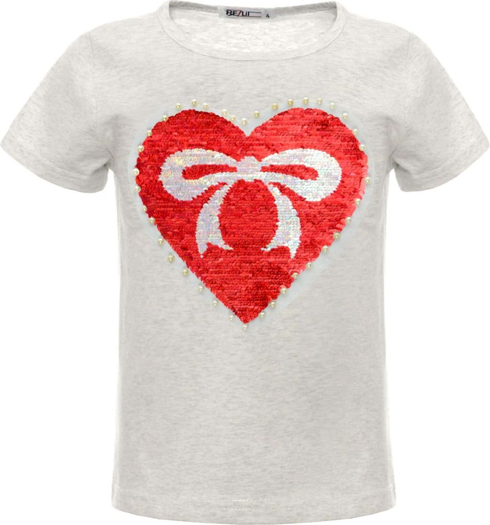 BEZLIT Mädchen Wende Pailletten T-Shirt mit einem Herz-Motiv Grau 98