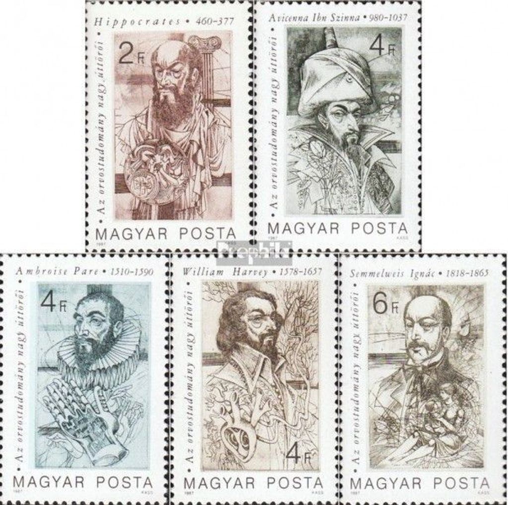 Briefmarken Ungarn 1987 Mi 3886A-3890A (kompl.Ausg.) postfrisch Pioniere der Medizin