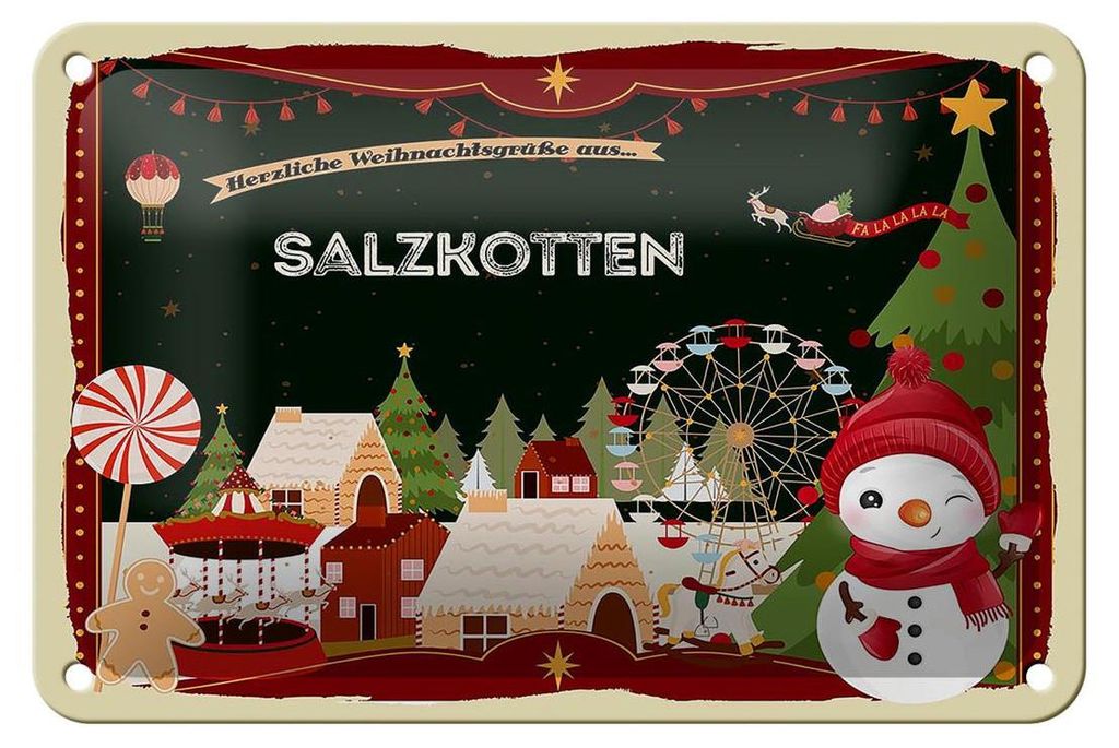 Blechschild Weihnachten Grüße SALZKOTTEN Geschenk Dekoration 18x12cm