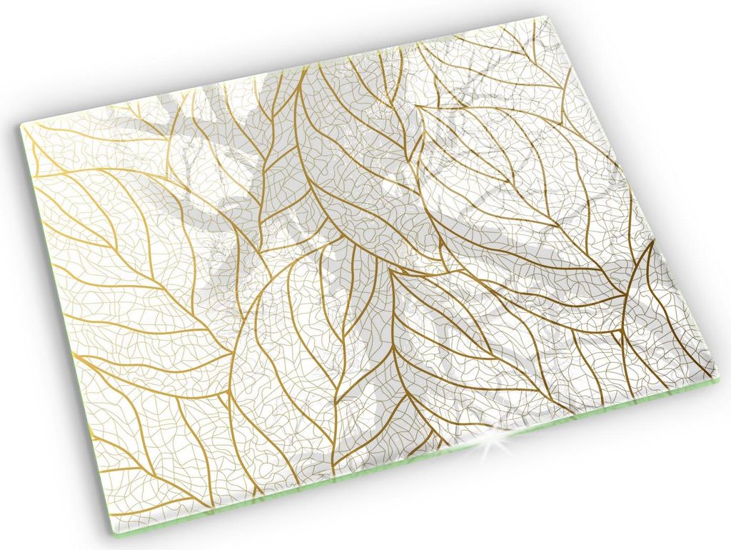 Glas Grabkerzen Untersetzer Motiv Gummifüße - 52x40 cm - Line-Art-Blättermuster