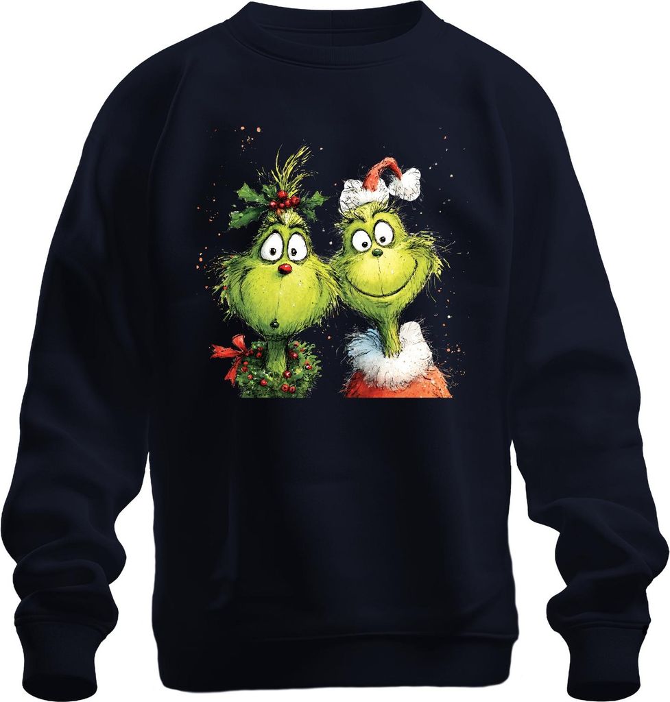 Grinch Weihnachten lustig Paar Kranz Holly Santa Hut Retro Uni Sweatshirt Pullover, Navy, S