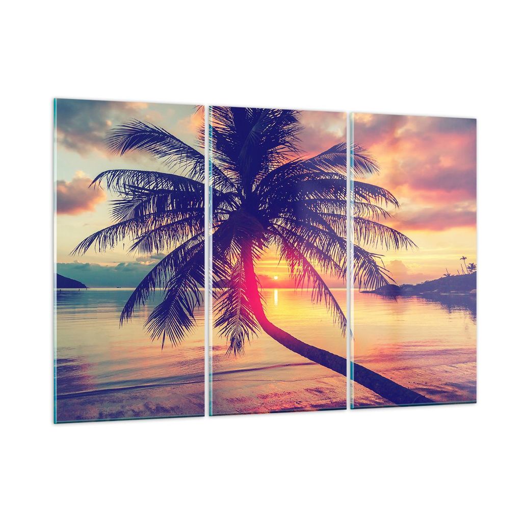 Bilder auf glas - Meer Strand Palme - 105x70cm - Glasbilder - Wandbilder - Kunstdruck - zum Aufhängen bereit - Wanddekoration aus Glas - Glas Bild...