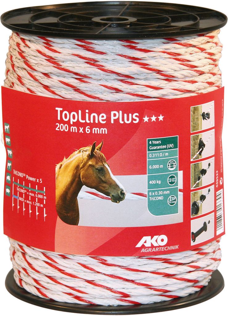 200 m Weidezaunseil TopLine Plus Ø 6 mm Bruchlast 400 kg 6 x 0,30 mm TRICOND