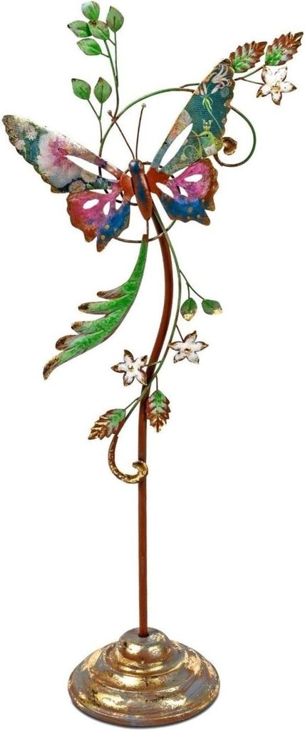 Dekofigur Schmetterling auf Fuß H. 74cm bunt gold aus Metall Formano S26