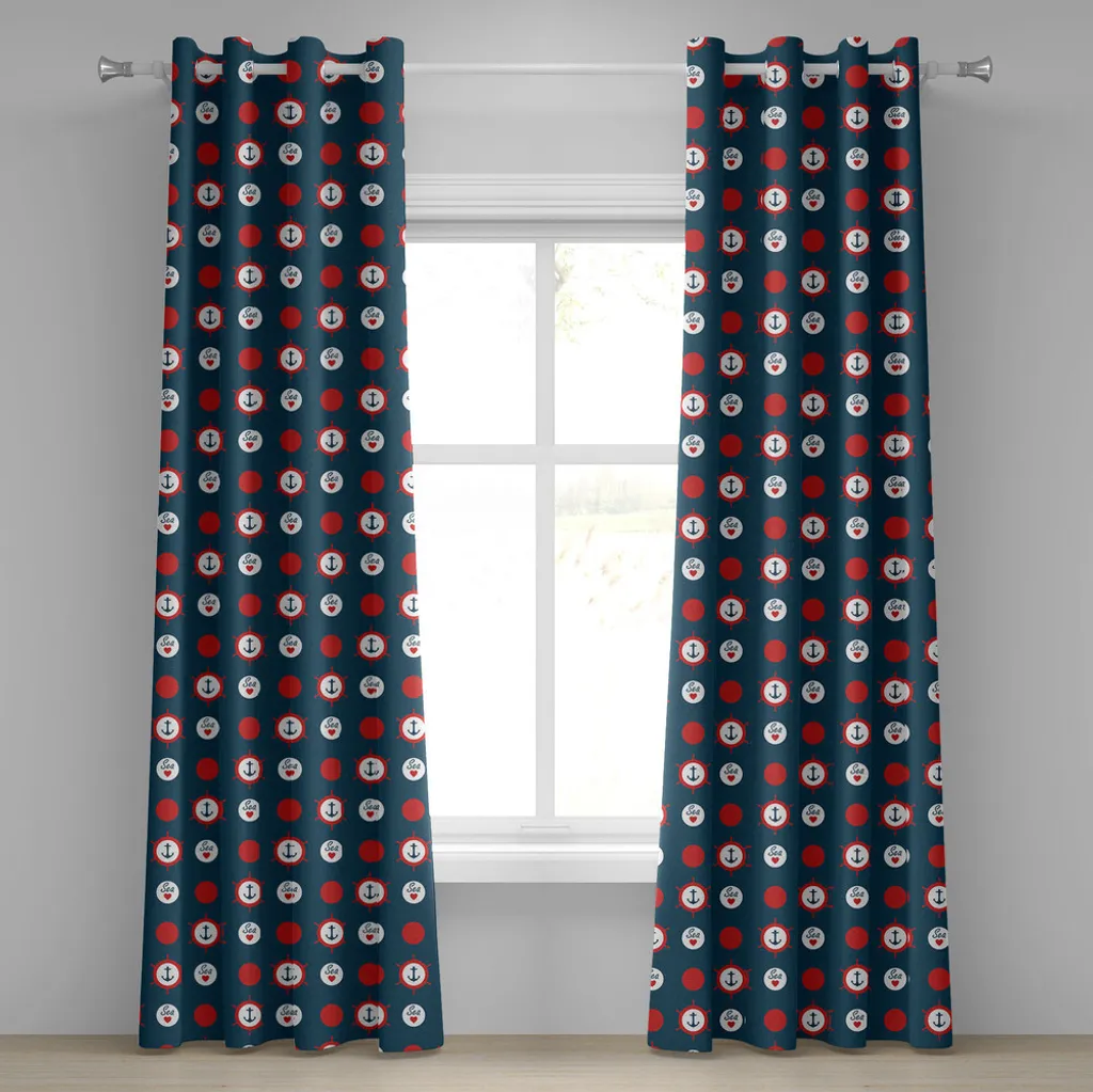 Rideau à œillets marin bleu nuit et cœur vermillon en tissu premium