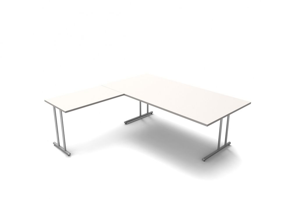 Kerkmann Schreibtisch 4367 START UP 200x100x75cm mit Anbautisch 100x60x75cm C-Fuß-Gestell alusilber inkl. Kabelkanal verschiedene Dekore Weiß