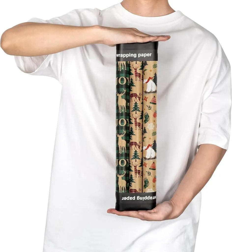 Rouleaux de Papier Kraft de Noël Vert Imprimé Pingouin - Pack de 3
