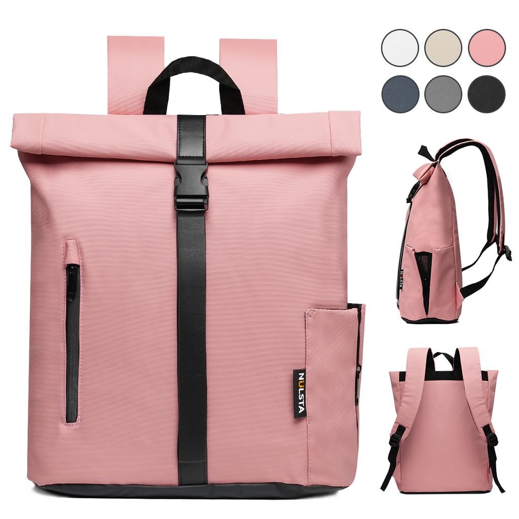 Damen Herren Rolltop Rucksack 25L, Groß Schulrucksack Wasserdicht mit 15,6 Zoll Laptopfach, Backpack für Job Radsport Reisen Freizeit Fahrrad, Rosa