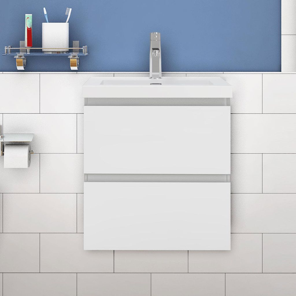 Waschtisch mit Unterschrank 50cm Alast Badmöbel Set Weiß Produktbild 