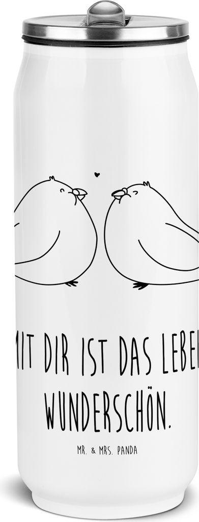 Mr. & Mrs. Panda Wasserflasche Turteltauben Liebe - Weiß - Geschenk, Freundin, Verheiratet, Partner, Isolierte Trinkflasche, sport, Isolierflasche...