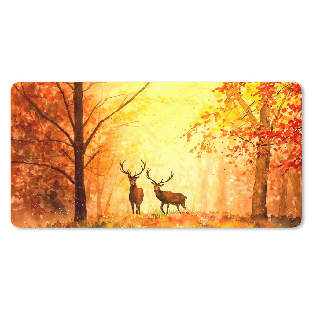 MuchoWow Mauspad Mousepad Natur - Ölfarbe - Hirsche - Tiere - Herbst - Orange 60x30 cm - Mousepads - Maus Mat - Pad - Mausunterlage - Nachhaltig