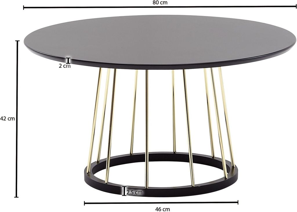 FineBuy Okrągły stolik kawowy 80x80x42 cm, czarno-złoty, Zdjęcie produktu 