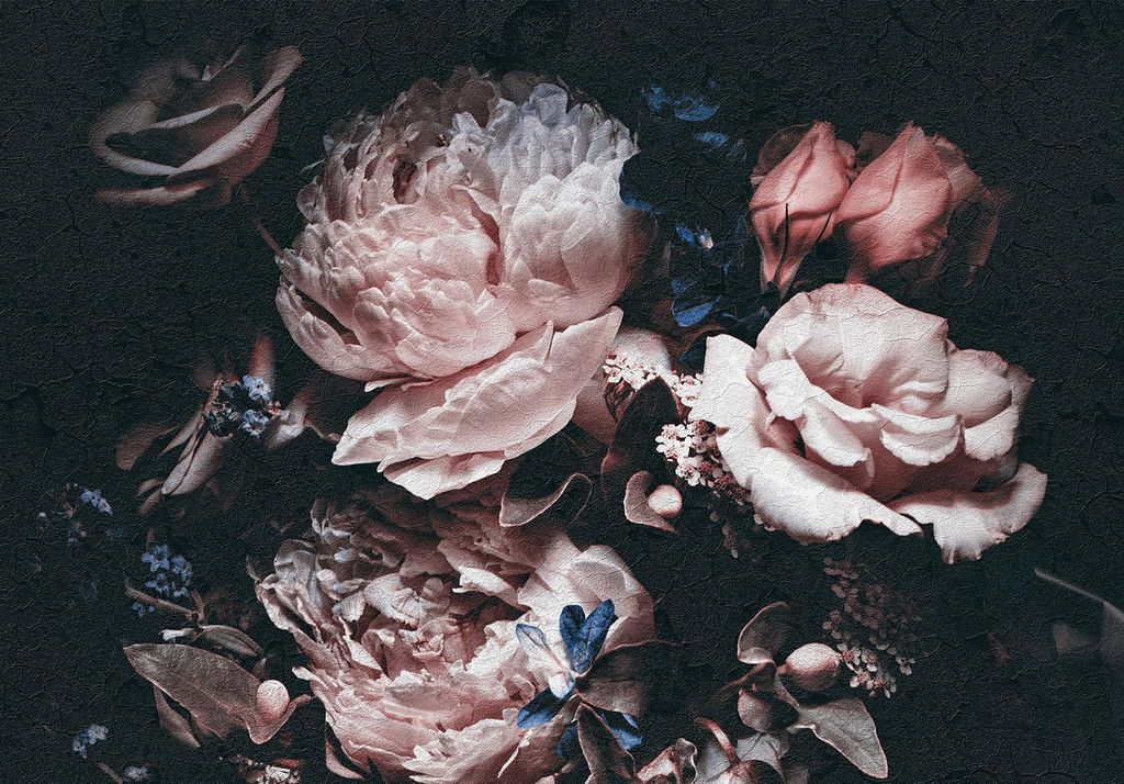 Vlies Fototapete Blumen Vintage Rosen (312x219cm - 3 Bahnen) Pfingstrose Romantisch Wohnzimmer Schlafzimmer Wandtapete Modern Tapete Latexdruck UV-...