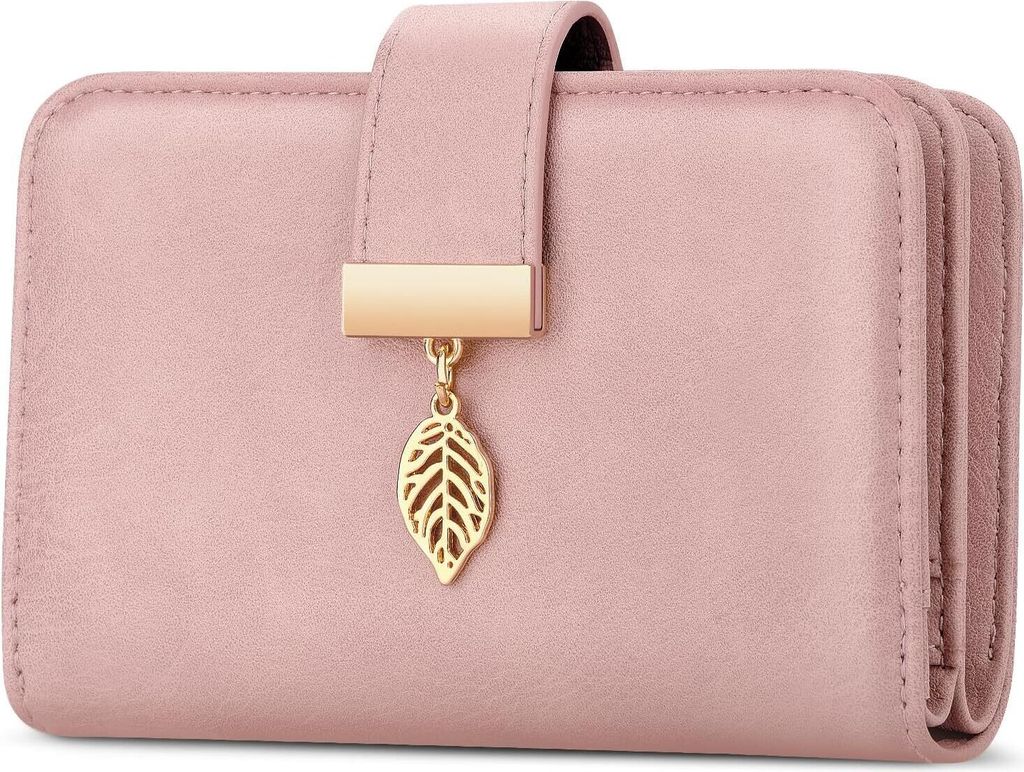 Damen Portemonnaie Damen Geldbörse aus Leder Geldbeutel Viele Fächer RFID Schutz 18 Kartenfächer Geldbörsen mit Reißverschluss Kette und Lanyard