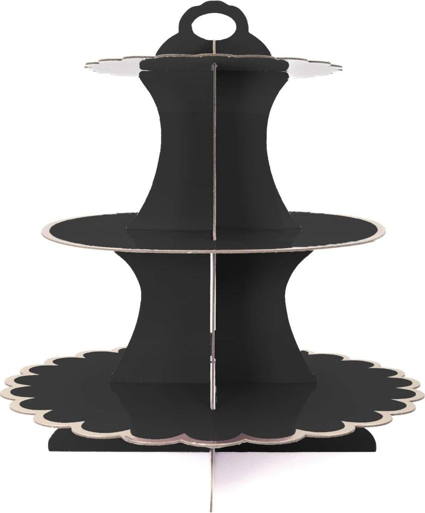Intirilife Etagere aus Karton mit 3 Ebenen in Schwarz - 30 / 24.5 / 18.5 x 33 cm - Tortenständer aus Pappe, Muffinständer Cupcake Ständer zum se...