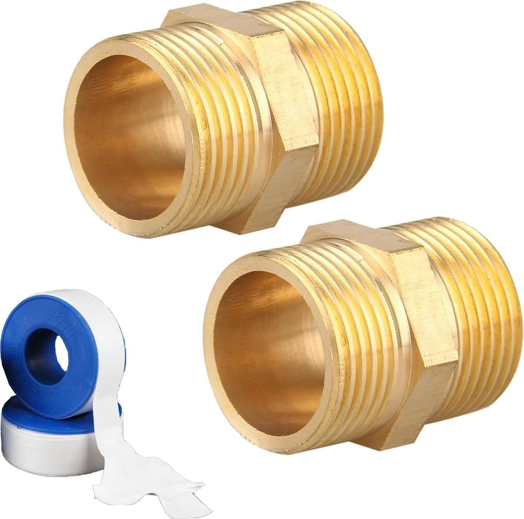 Doppelnippel 1 Zoll Messing Außengewinde, 25.4 mm, 2 Stück, Sechskant G1, AG/AG, Verbindungsstück, Trinkwasser geeignet