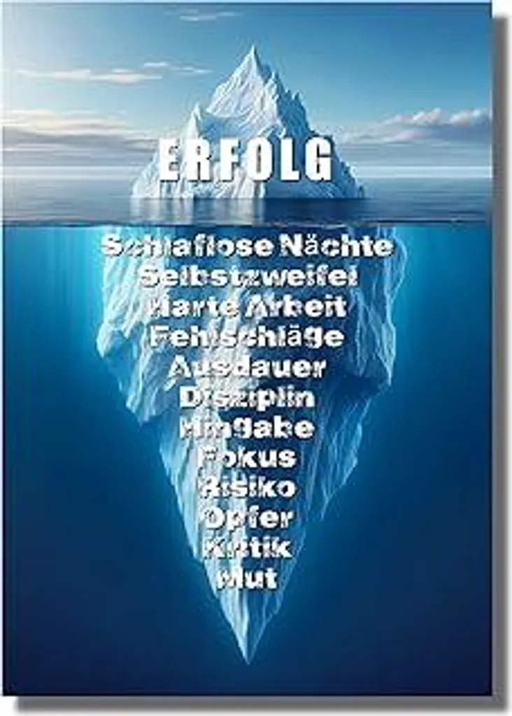 CLEAN SPORTS Poster motivazionale Eisberg - Motivazione aziendale in formato Din A2 - Immagine motivazionale per l'ufficio e il tuo successo - senza cornice (Din A2)