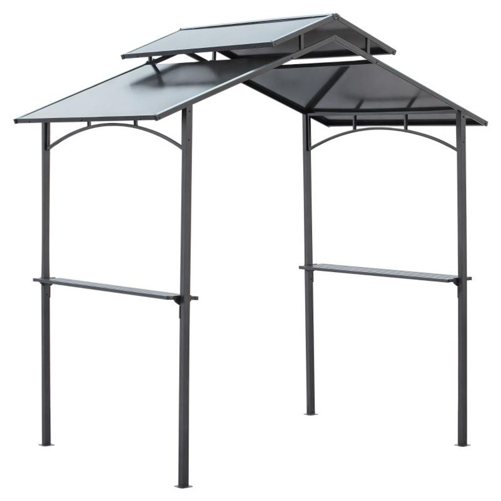 2,5x1,5 m Grillpavillon mit wetterfestem PC-Dach BBQ-Pavillon Stahlrahmen 2 Ablagen Schwarz Braun
