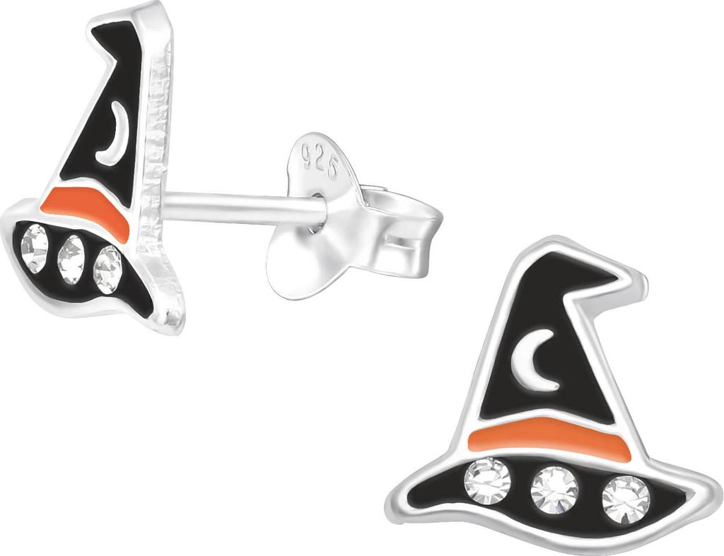 Ohrstecker 925 Sterling Silber Hexenhut mit Kristallen