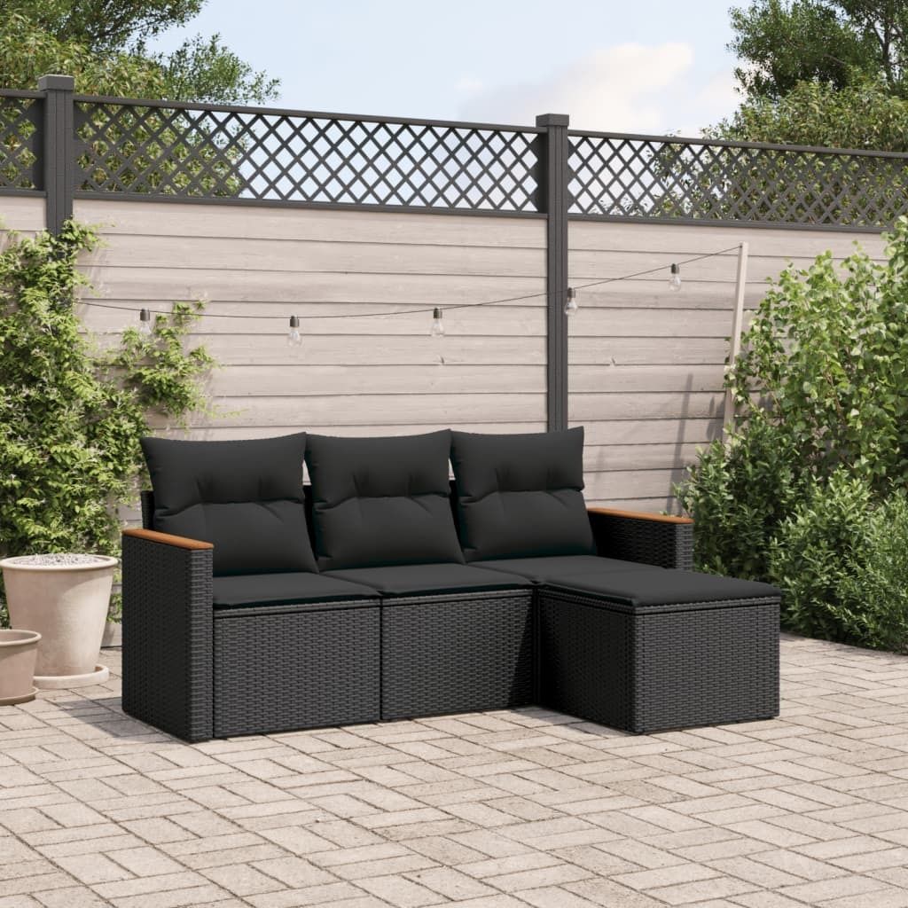 Maison Exclusive - 4-tlg. Garten-Sofagarnitur mit Kissen Schwarz Poly Rattan
