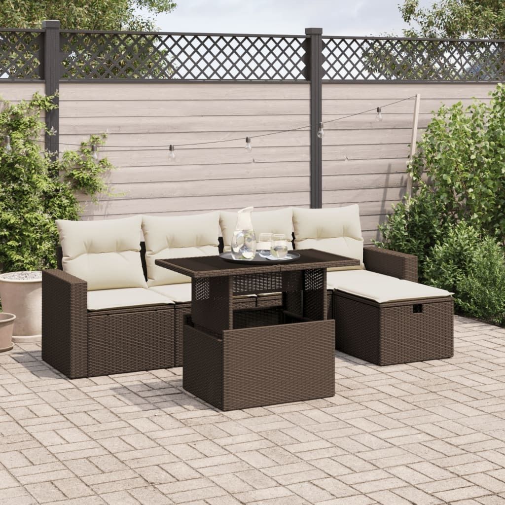 "2026 Promotion" 6-tlg. Garten-Sofagarnitur/Terrassenmöbel - mit Kissen - Braun Poly Rattan - Gartenmöbelset CC13434