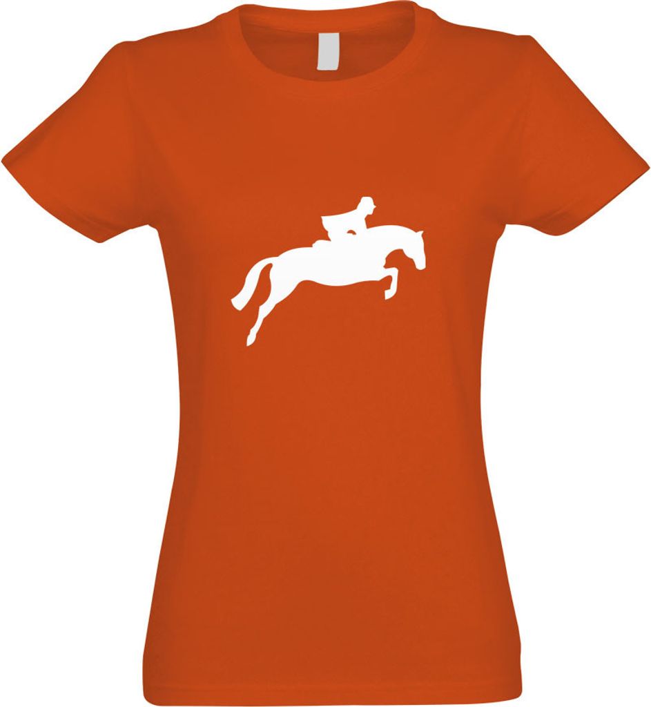 Kiwistar - T-Shirt tailliert - Damen - orange - Springreiten - Jumping - Springen - mit Motiv Bedruckt - Funshirt Design - Sport - Freizeit - Damen...