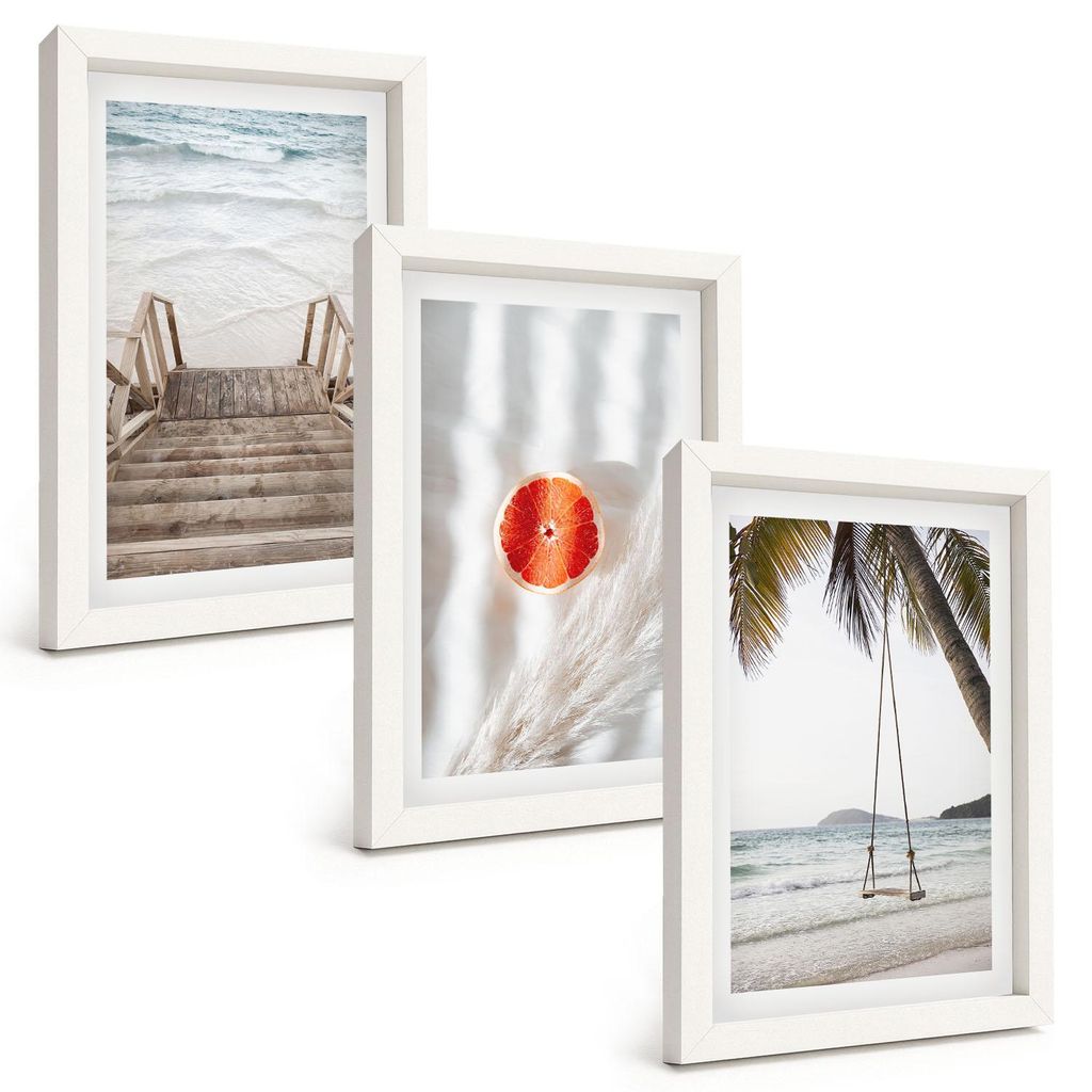 Bilder Set 3-teilig im weißen Rahmen – Wandbilder 3 Stück – gerahmte Poster für Wohnzimmer, Schlafzimmer und Flur – 20x30 cm – Strandtre...