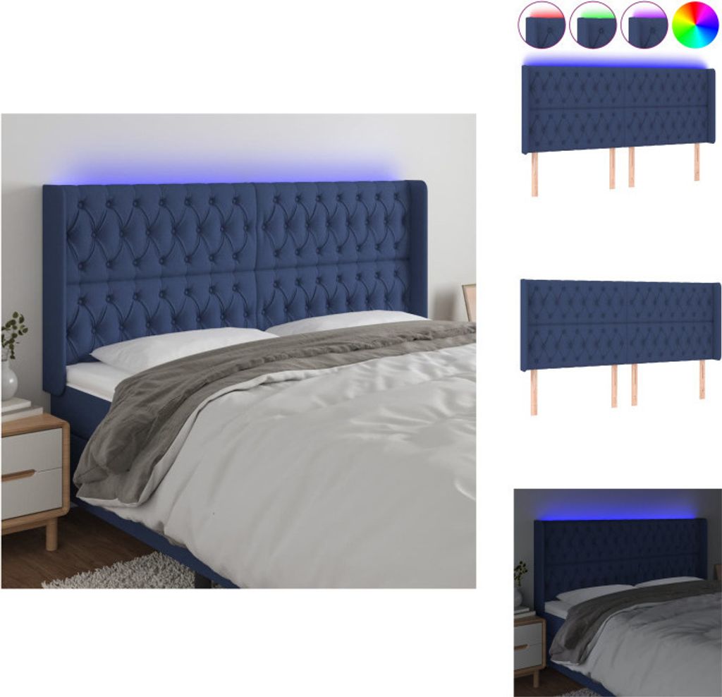 vidaXL LED Kopfteil Blau 203x16x118/128 cm Stoff - Kopf- & Fußenden