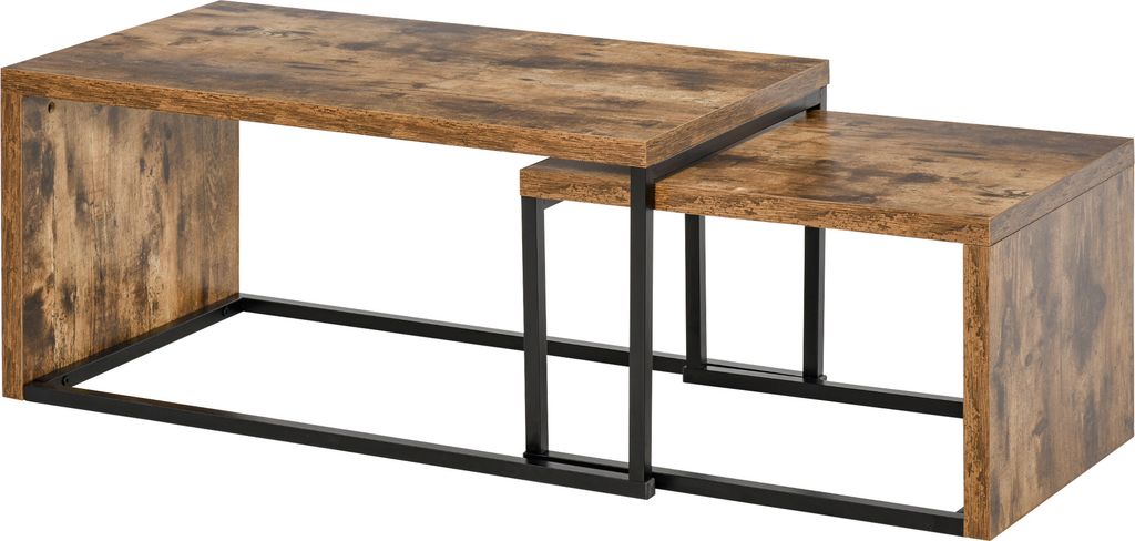 HOMCOM 2er-Set Couchtische, Couchtische mit Metallbeinen, Industrie-Stil, für Wohnzimmer, Esszimmer, Wohnzimmer, 90 x 48 x 42 cm und 59 x 42 x 36 ...