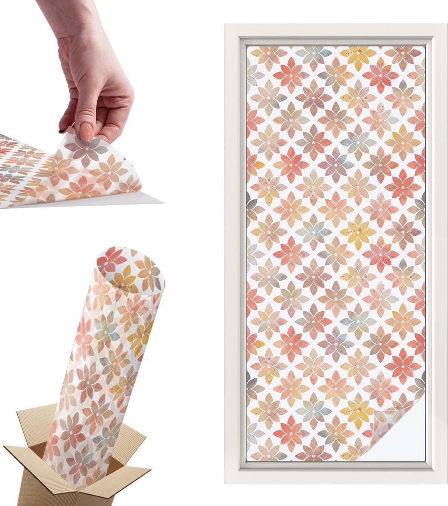 Buntglasfolie für Fenster – 116x50 cm – Stained-Glass-Fensterfolie, dekorativ & blickdicht – Selbstklebende Glasdekorfolie im Buntglas-Desig...