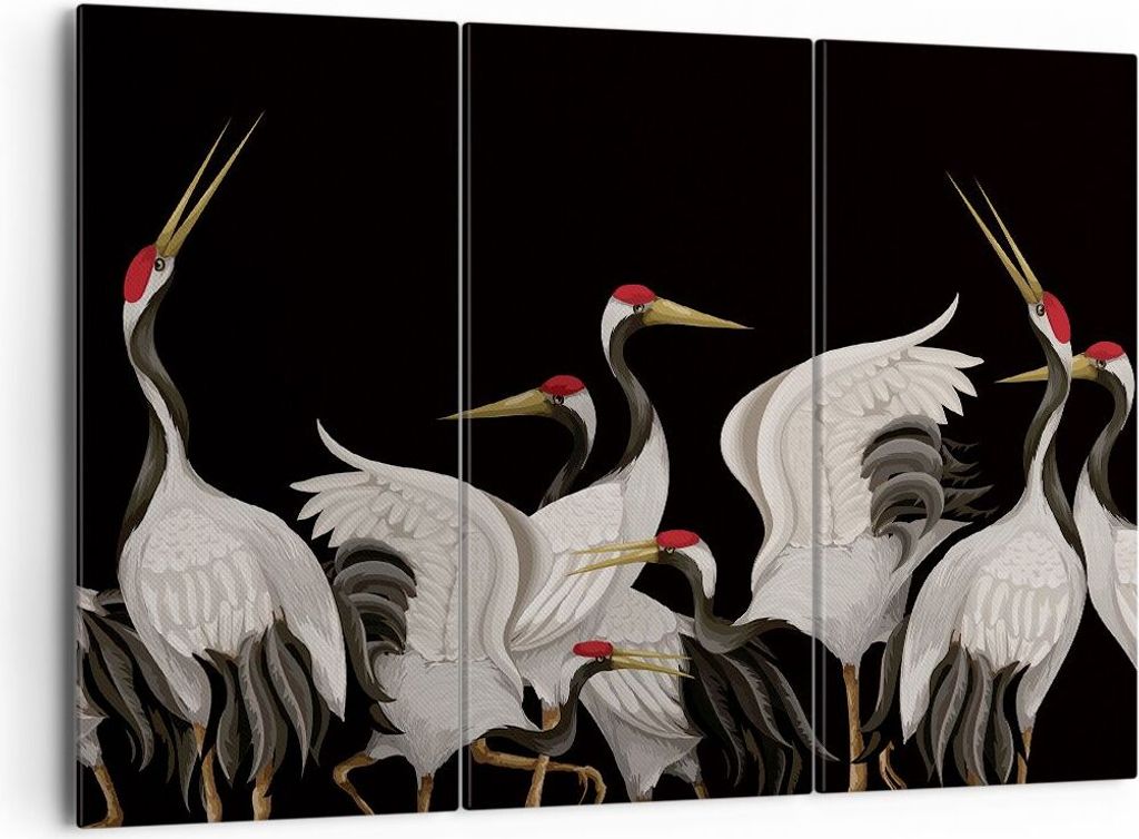 Bild auf Leinwand - Leinwandbild - 3 Teile - Kraniche Vögel Grafiken - 165x110cm - Wand Bild - Wanddeko - Wandbilder - Leinwanddruck - Bilder - Wa...