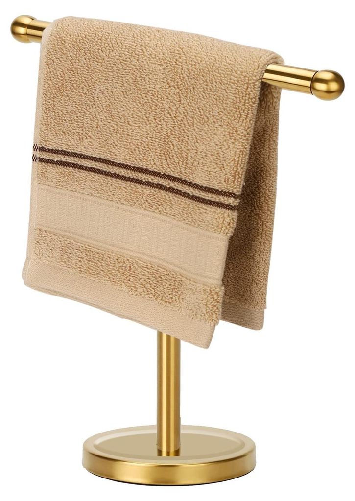 Gold Handtuchhalter Ständer mit schwerem Edelstahlsockel, T-Form Handtuchhalter, freistehender Handtuchhalter Arbeitsplatte für Badezimmer (Brush...