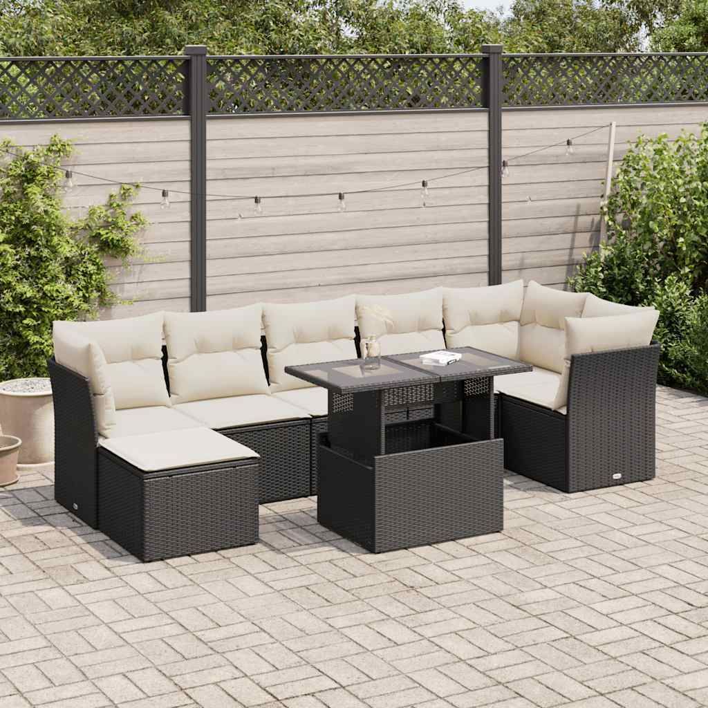 "Rabatt" 8-tlg. Garten-Sofagarnitur - mit sofa - mit Kissen Schwarz Poly Rattan - Lounge-Dining set CC11962
