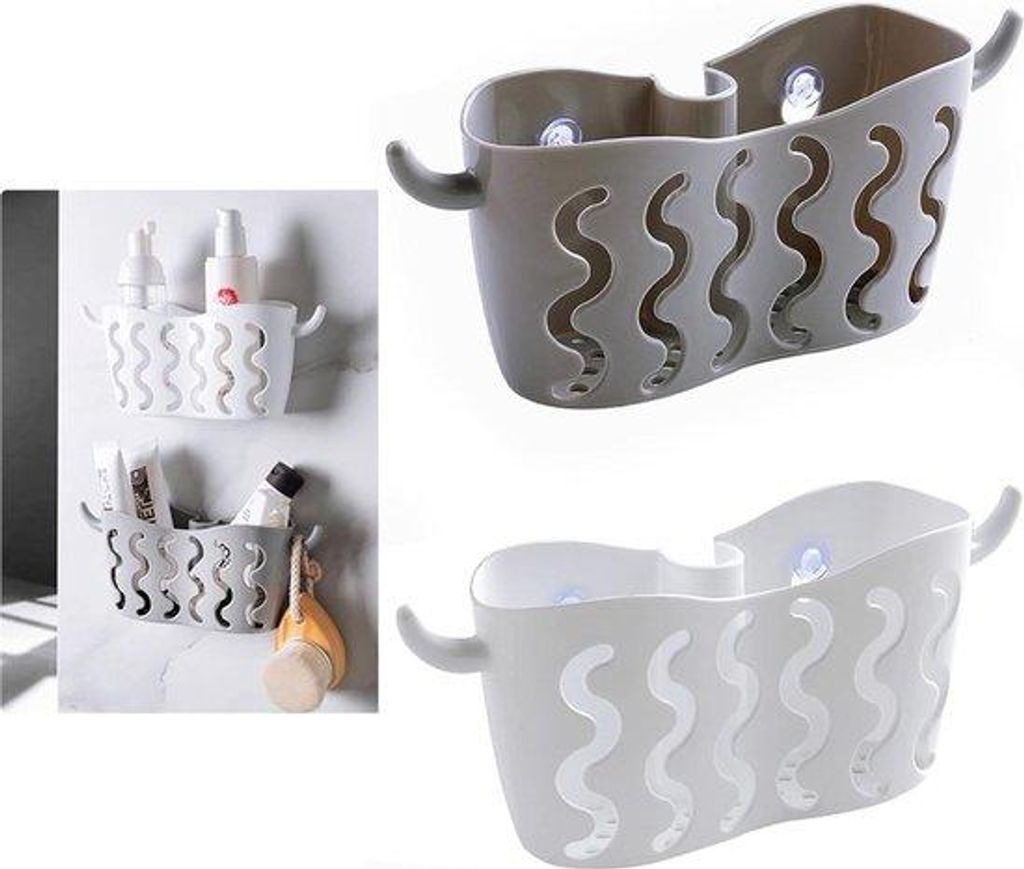 Magnetische Badkamerhouder für 2 Stück Organizer für Afdruiprek mit Sponshouder und Zeepspons.