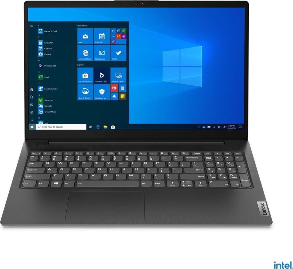 A laptop computer is shown from a slightly elevated front-facing angle.