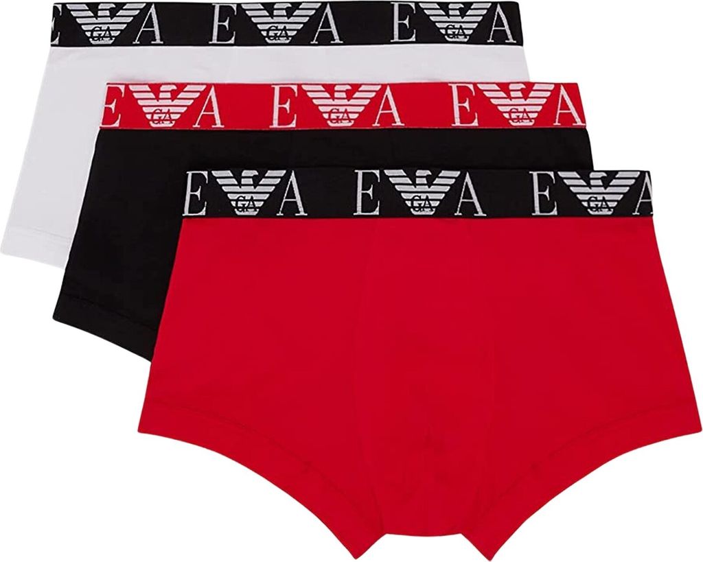Emporio Armani Trunk 3-Pack eng anliegende Boxershorts mit fettgedrucktem Monogramm-Logobund