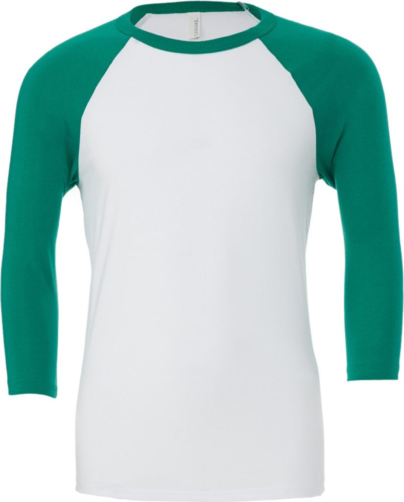 Canvas Herren Baseball T-Shirt, 3/4-Ärmel BC1332 (L) (Weiß/Kellygrün)