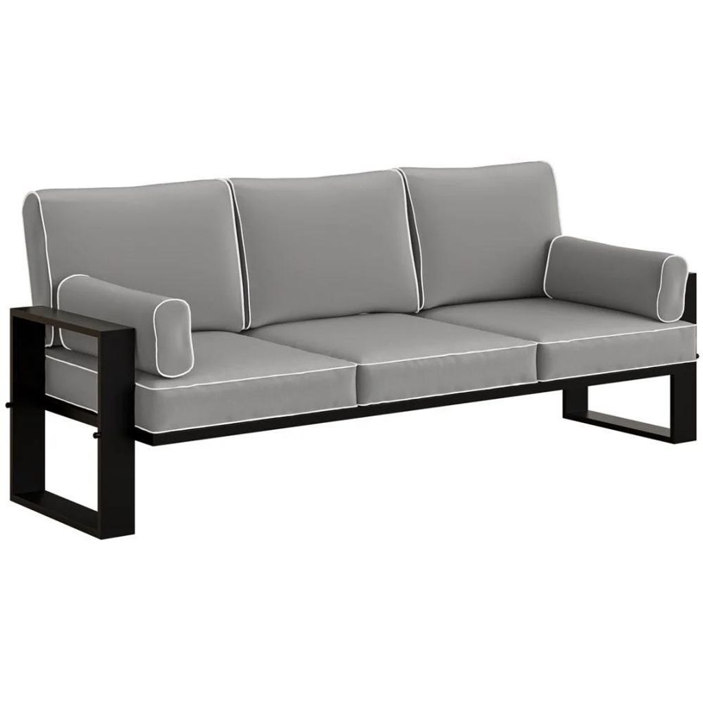 BEAUTYSOFA | Gartenmöbel VERDINO 3-Sitzer-Sofa, Gartensofa Grau, Garten-Lounge mit Metallrahmen, Polyrattan Simax 42