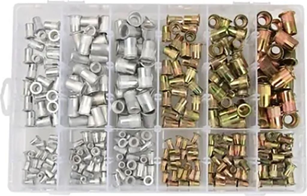 300 Stück Nietmutter Kit M3 M4 M5 M6 M8 M10 Farbe verzinkt und Aluminium flachen Kopf Gewindeeinsatz Muttern