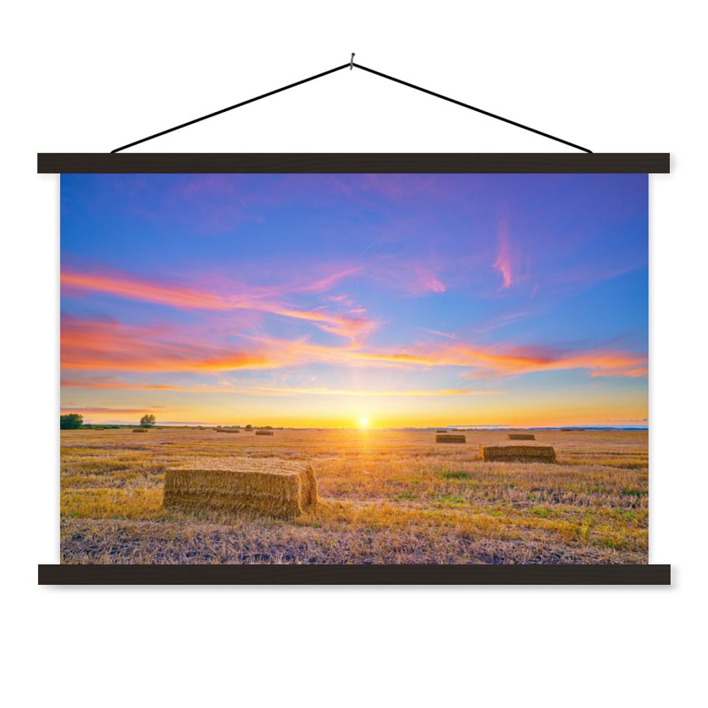 MuchoWow Textilposter Stroh - Sonne - Himmel - Landschaft 120x80 cm mit schwarzem Rahmen - Wanddeko