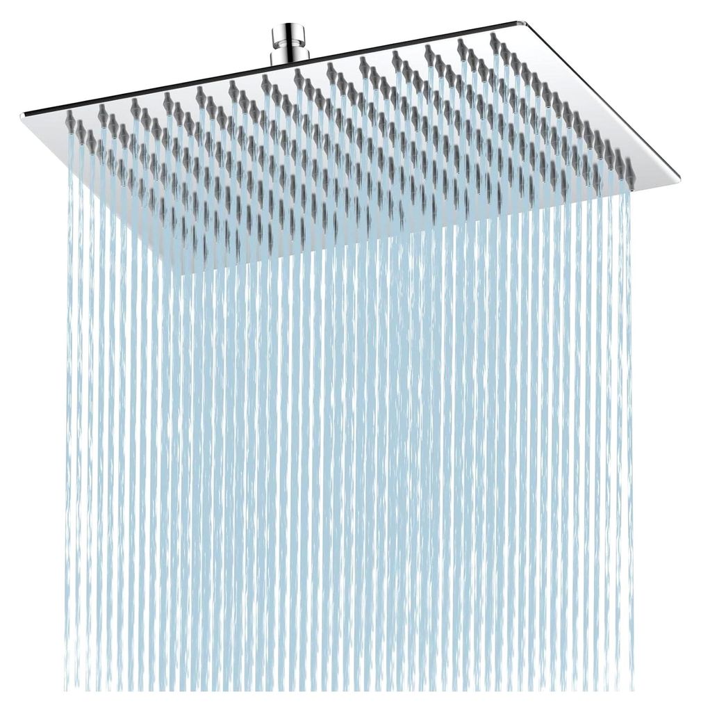 Antikalk-Duschkopf, Regenduschkopf, wassersparend, mit Edelstahl-Düse, 30 cm, poliertes Chrom-Finish, quadratisch