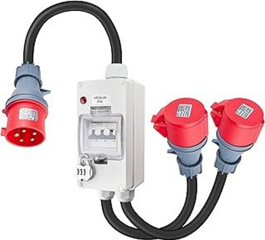 WSPIHO Starkstrom Adapter 32A auf 16A mit Leitungsschutzschalter,CEE Adapter 32A Stecker 16A Kupplung mit 2,5 mm² CEE Verlängerungskabel für Cam...