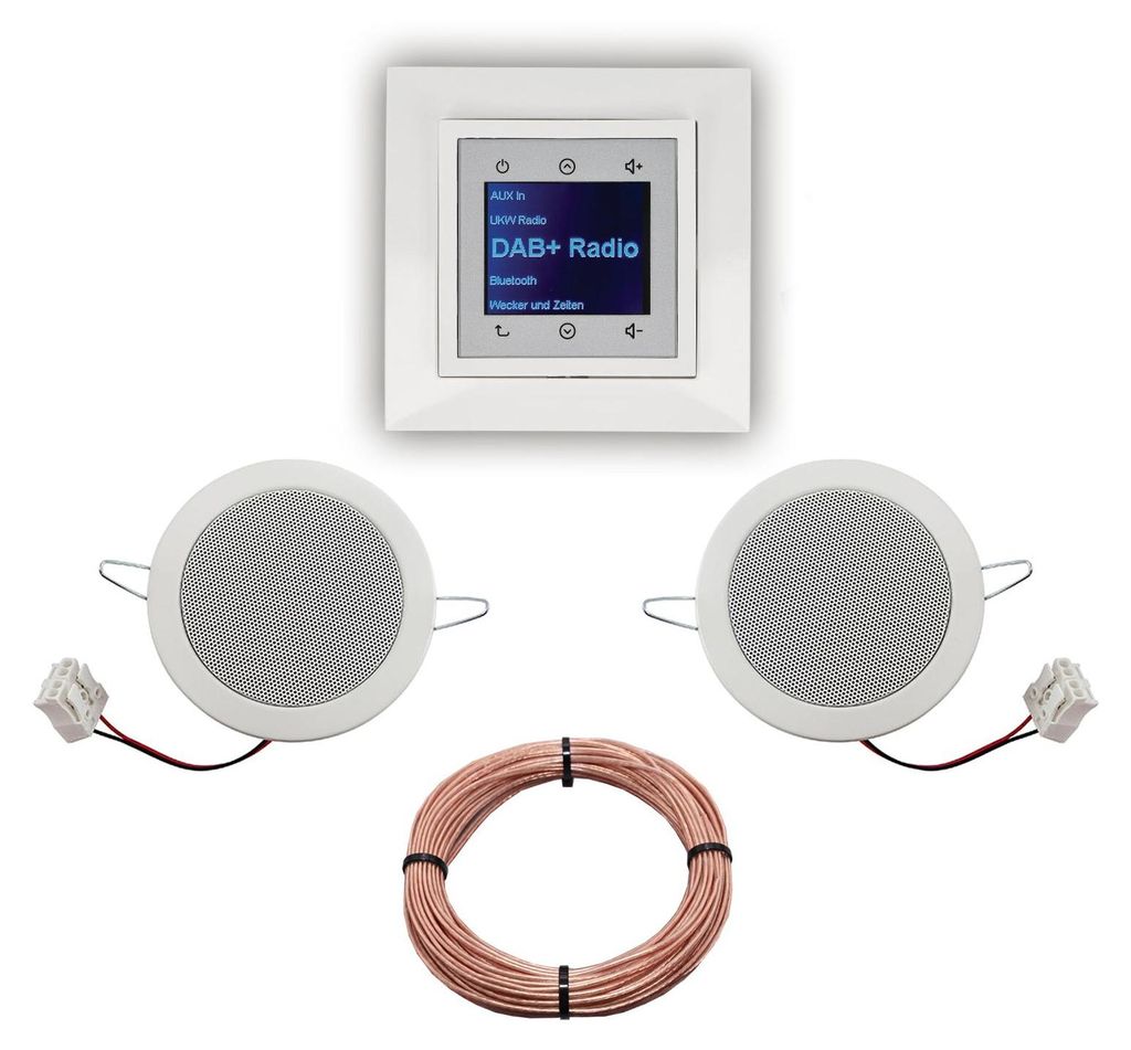BERKER Unterputz DAB+ und Bluetooth Radio 30848989 polarweiß glänzend mit 1fach Rahmen Berker + 2 x Deckenlausprecher Einbaulautsprecher + 20 Met...