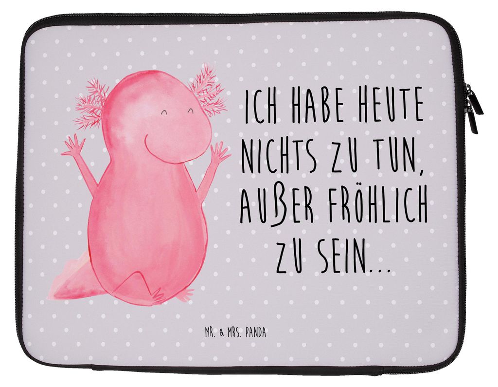 Mr. & Mrs. Panda Laptop Tasche Axolotl Hurra 27 x 36 cm - Grau Pastell - Geschenk, Hülle, Spaß, Sleeve, Case, Schwanzlurch, Lurch, Laptoptasche, ...