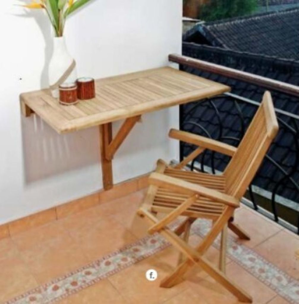 Table murale rabattable Teako Design Sondrio en teck massif Image du produit 