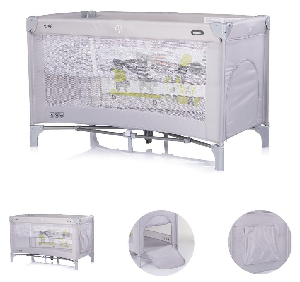 Chipolino Reisebett Ariel, 2 Ebenen, Tragetasche, Seiteneingang, Seitentasche grau/hase