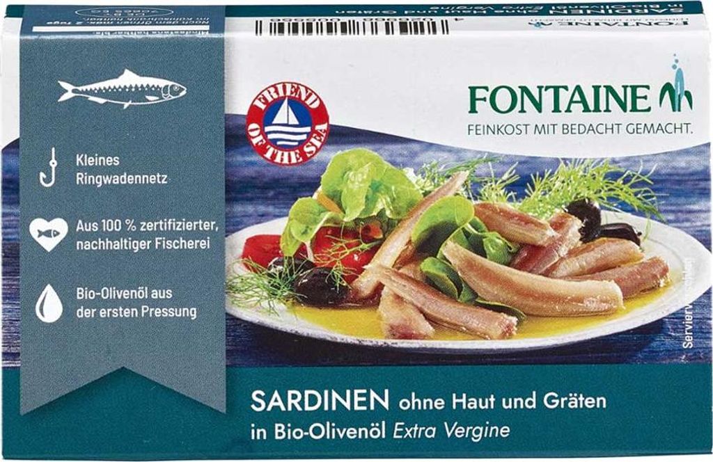 Sardinen-Filets mit Haut und ohne Gräten - Olivenöl 120g Produktbild 