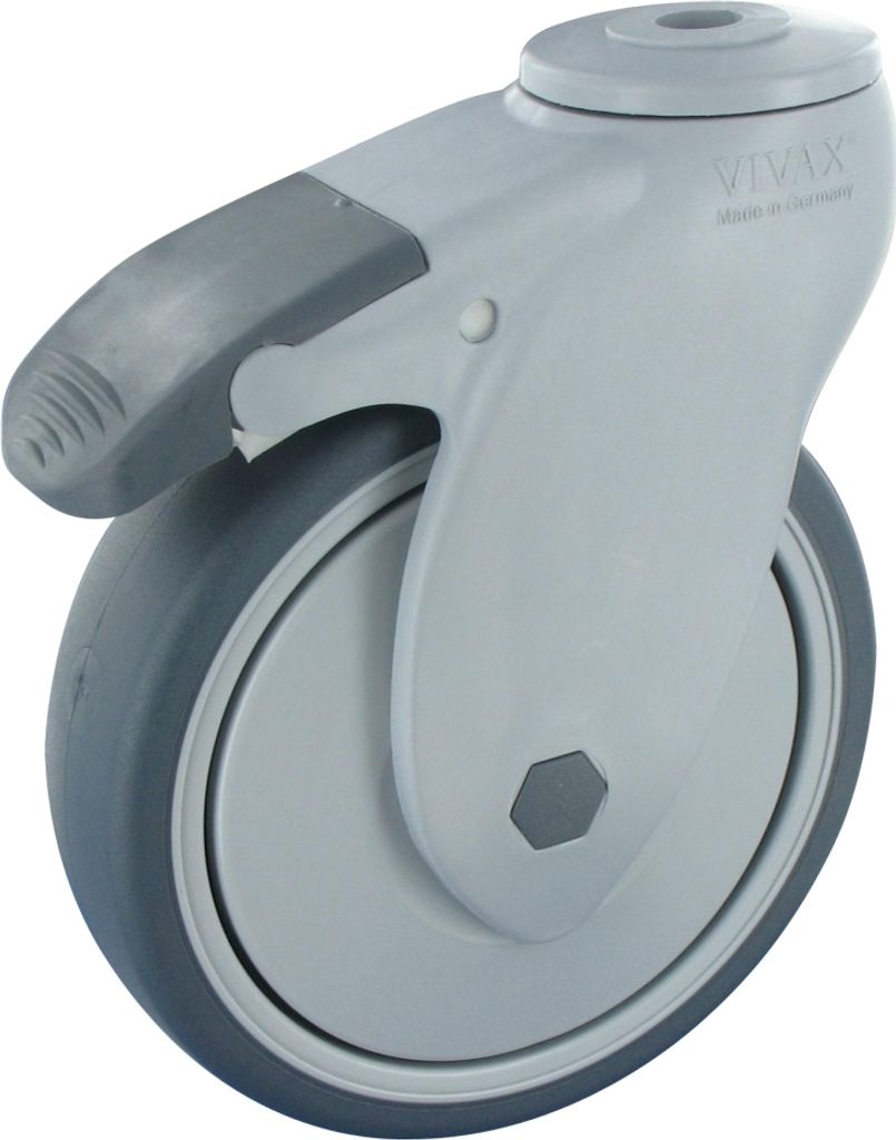 Kunststoff Lenkrolle ohne Feststeller 100mm TPE Gummi Rückenloch